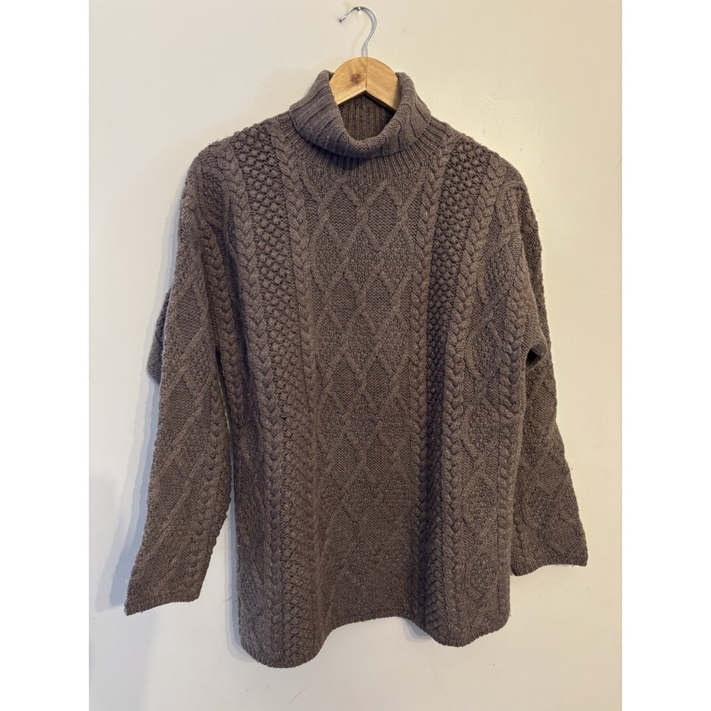 J. Crew Women's Brown Cable Knit 100% Wool‎ Turtleneck Pullover Sweater Size M
